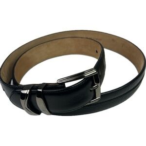 Mezlan Designer Black Leather Belt Silver Metal Buckle Made in Spain